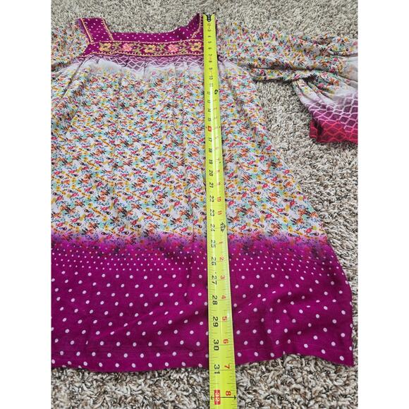 Ivy Jane Boho Floral Bell Sleeve Tunic Top Size S Purple Pink Embroidered Rayon - Picture 6 of 8